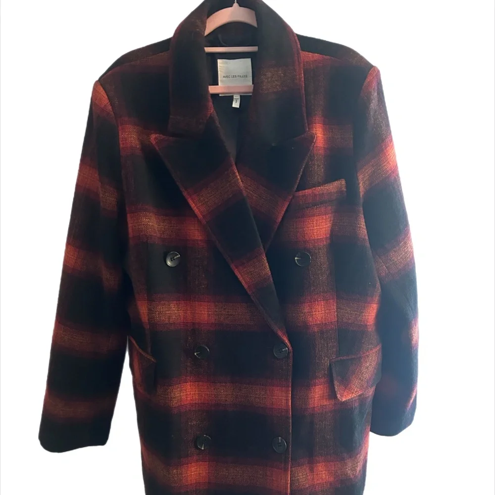 Avec Les Filles Plaid Double Breasted Pea Coat Size XXL - Picture 2 of 9